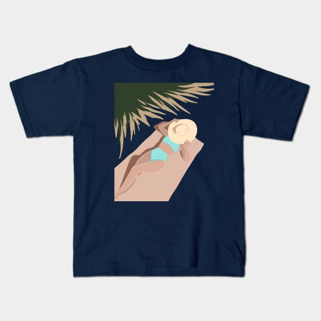 Woman at the beach 2 Kids T-Shirt by Miruna Mares